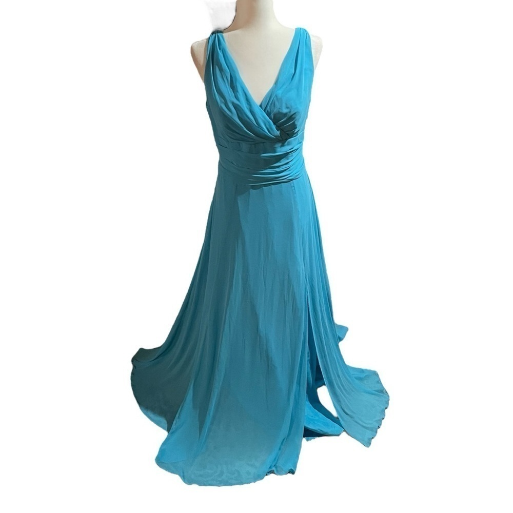 Surplice Tank Long Chiffon Dress - Maxi- Malibu - Size 10- Back Zipper- Leg Slit